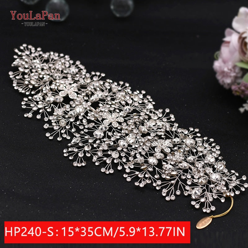 YouLaPan HP312 Bridal Hair Pieces Bridemaids Head Pieces Crystal Headbands for Women Jeweled Hair Accessories Rhinestone Tiara