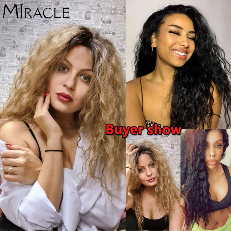 13*4 Synthetic Lace Front Wig Curly Afro Wigs Cosplay Wig Ombre Blonde Lace Front Wig For Women 30Inch Natural Wigs Miracle Hair