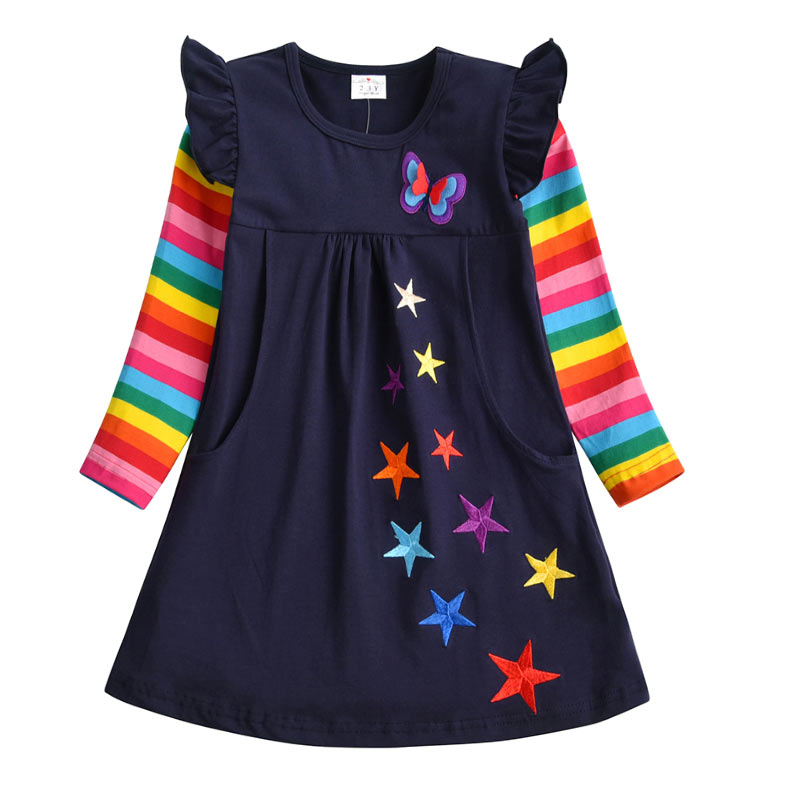 VIKITA Mädchen Gestreiftes Kleid Kinder Einhorn Kleider für Mädchen Kleidung Kleinkinder Lässiges Baumwollkleid Kinder Herbst Langarm Vestidos