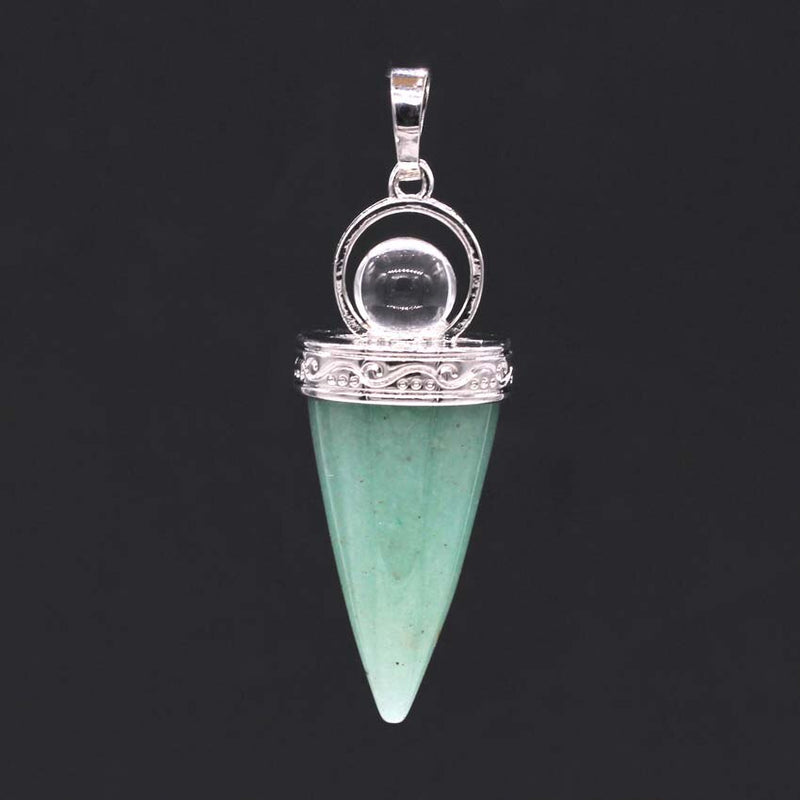 KFT Natural Healing Crystal Quartz Cone Shape Amethysts Stone with Round Beads Pendulum Stone Pendant Amulet Jewelry