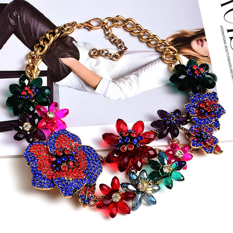 Statement Premium Necklace Accessories High-quality Handmade Fashion Colorful Crystals Rhinestones Necklaces Jewelry For Women