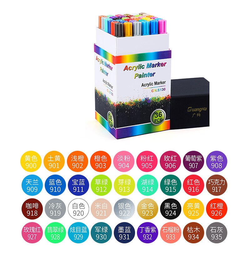 GN 6/12/18/36 Colors 0.7MM Acrylic Paint Marker Pen Set Art Drawing Marker Pen For Ceramic Rock Glass Porcelain Mug Wood Fabric