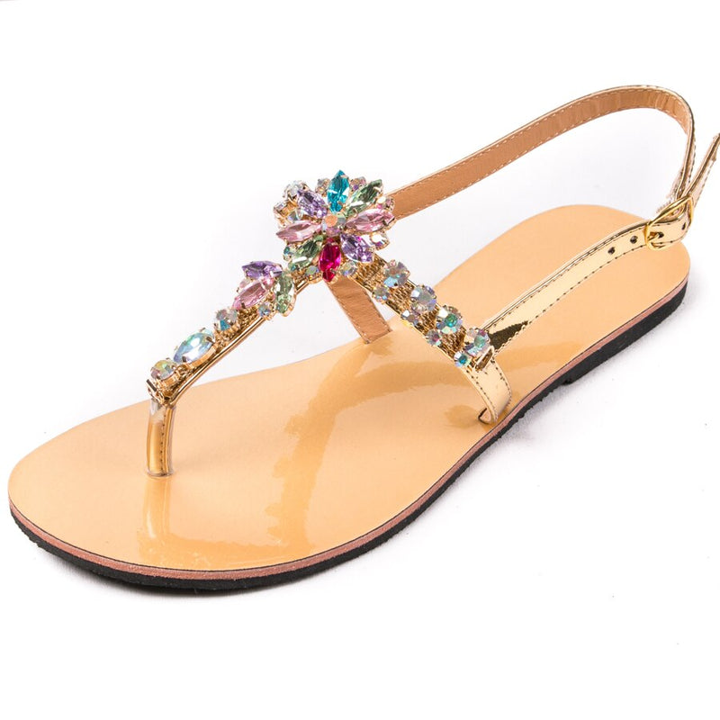 NEW Summer Women`s Beach Sandals Lady Fashion  Bohemia Diamond Shoes Female T-strap Thong Flip Flops Casual Boho Shining Slipper