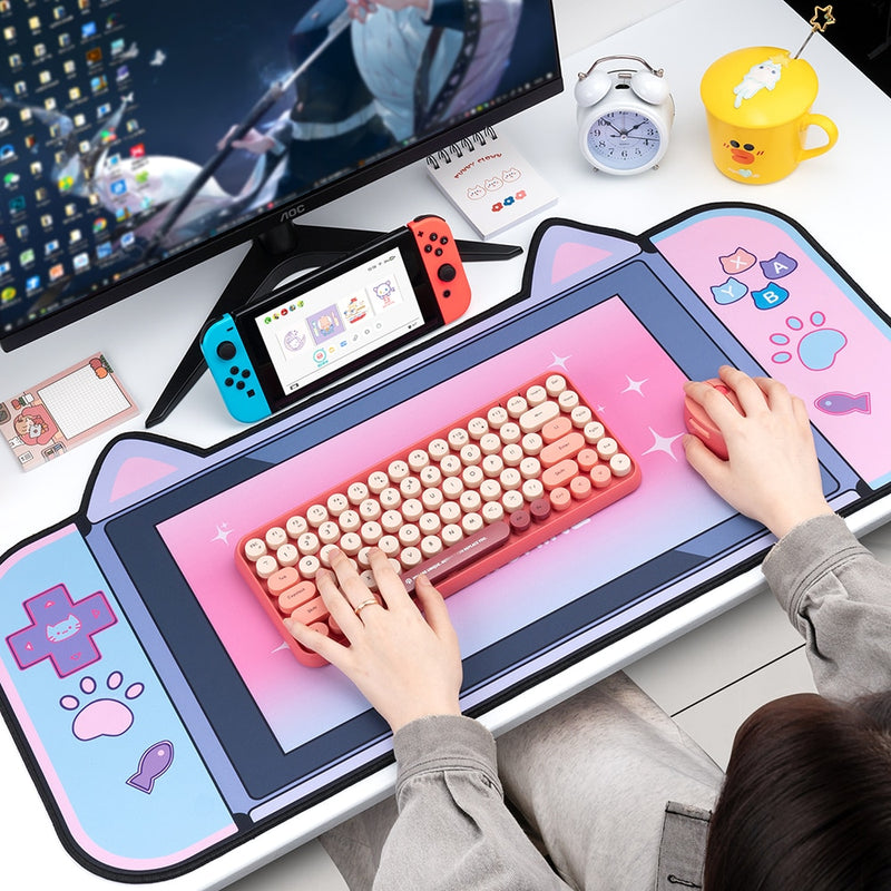 Big Mouse Pad Cute Cat Ears Desk Pad Thicken Computer Games Non-slip Pink Girl Cartoon Super Cute For Girl Game Boy 80CM*40CM