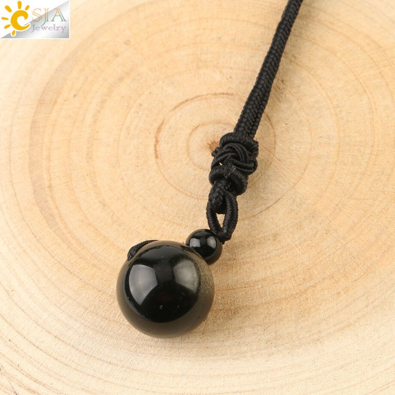 CSJA Natural Stones Necklaces &amp; Pendants Lucky Obsidian Lapis Tiger Eye Braided Rope Chain Woman Men Vintage Jewelry Gifts S463