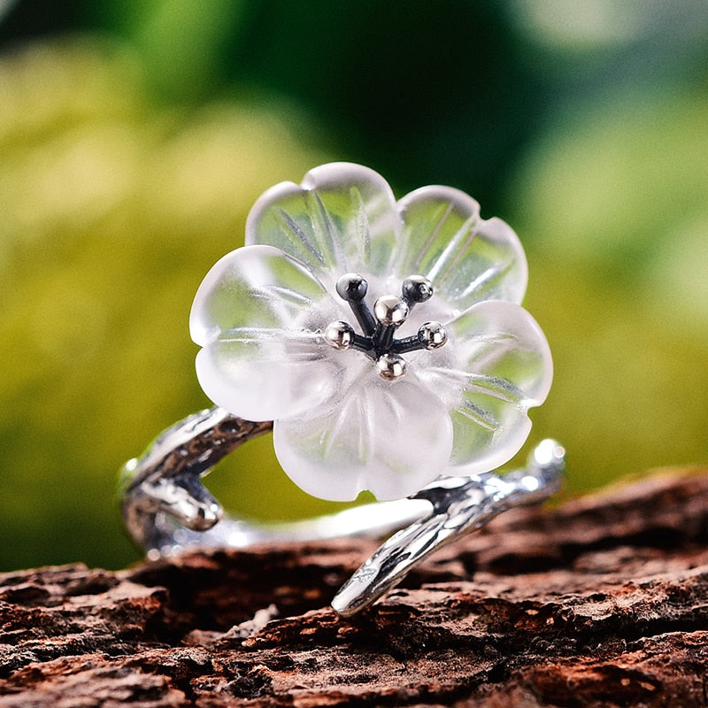 Lotus Fun Real 925 Sterling Silber Natürliche Edelsteine ​​Edler Schmuck Süße Blume im Regen Ring Offene Ringe für Damen Accessoires