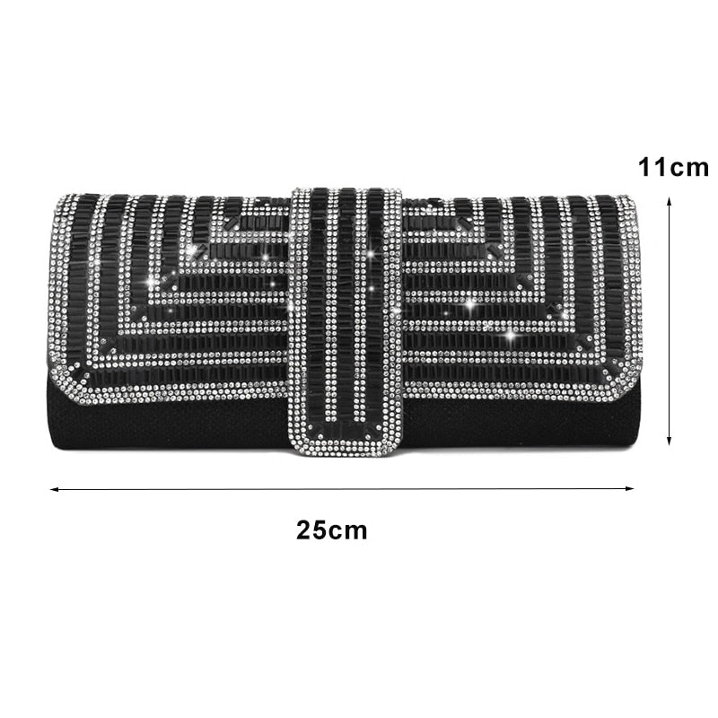 Black Clutch Purse and Handbag with Rhinestone Women&