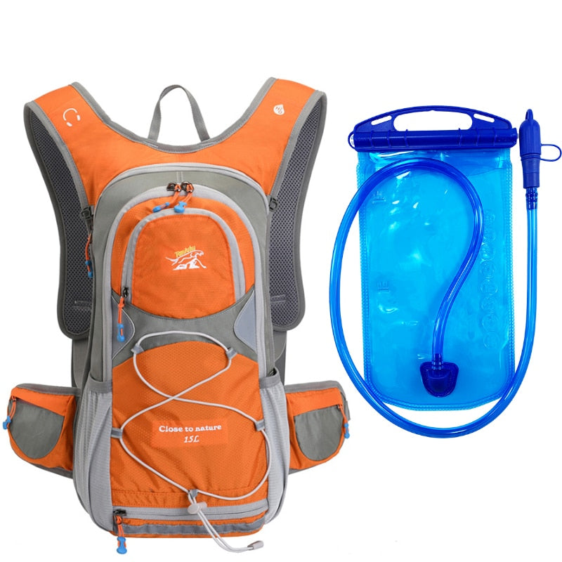 15L Deportes al aire libre Ciclismo Camping Mochila Senderismo Correr Bicicleta Equitación Hidratación Bolsa de agua Paquete Vejiga Mochila con casco Net