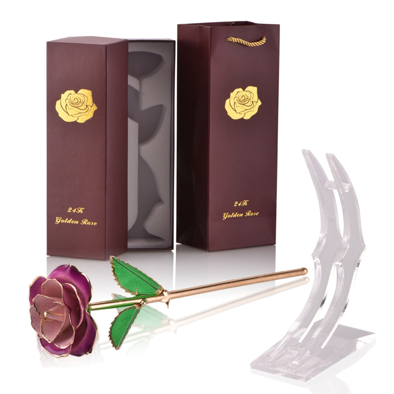 Geschenke für Frauen 24 Karat Gold getauchte Rose mit Ständer Ewige Blumen für immer Liebe in Box Freundin Hochzeit Weihnachtsgeschenke für Sie