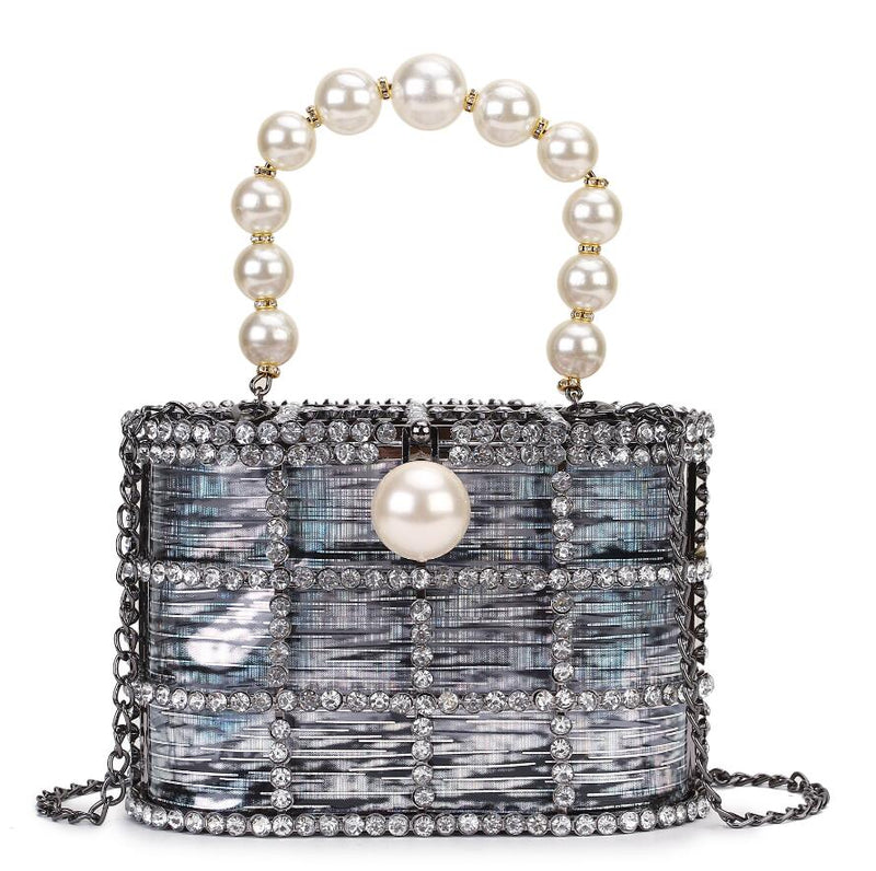 High Quality Openwork Basket Design Luxury Party Clutch Diamonds Pearls Women's Handbags Evening Bag Fashion Purses Designer Bag