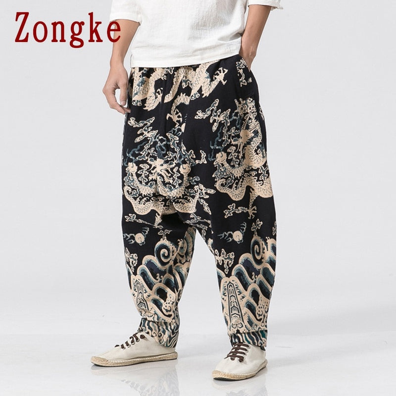 Zongke, pantalones con diseño de dragón, pantalones para correr para hombre, pantalones para hombre, ropa de calle, pantalones de chándal, pantalones Harem para hombre, pantalones XXXL 2022, novedad de primavera