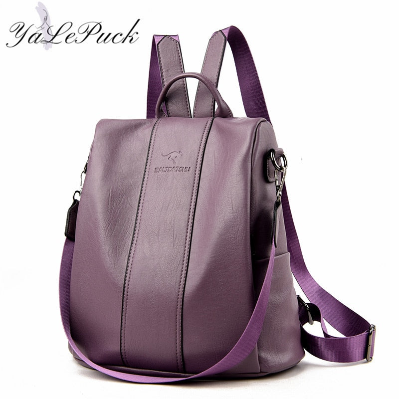 Anti-theft leather backpack women vintage shoulder bag ladies high capacity travel backpack school bags girls mochila feminina