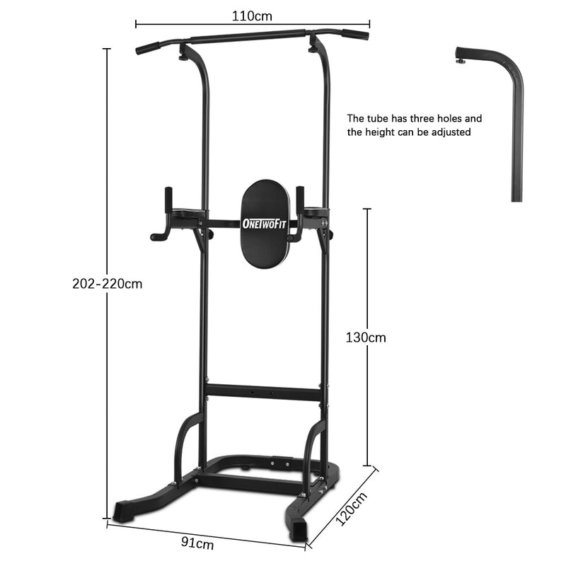 OneTwoFit Pull Up Bar Dip Station Power Tower Large Wide Push Up Station Fitness Equipment for Home Gym Exercise Chin Up Bar