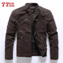 Chaqueta de piel sintética para hombre, forro polar cálido para invierno, cortavientos para motocicleta, chaquetas de cuero PU para hombre, chaquetas bordadas con múltiples bolsillos