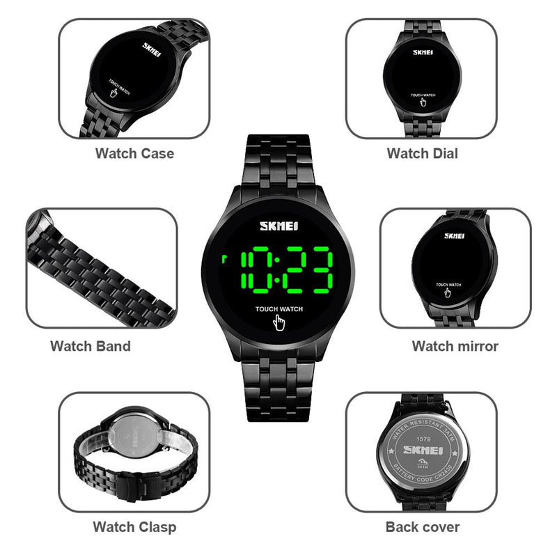 SKMEI Top-Marke Herrenuhr Uhr LED Touchscreen Mann Digitaluhren 30M wasserdichte männliche Armbanduhr Relojes Para Hombre 1579