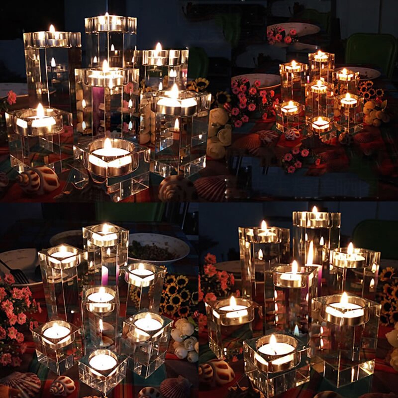 PEANDIM Wedding Centerpieces Decorations Idea K9 Crystal Candle Holder Set Of 3 Tealight Candlestick Candle Strands 6cm 8cm 10cm