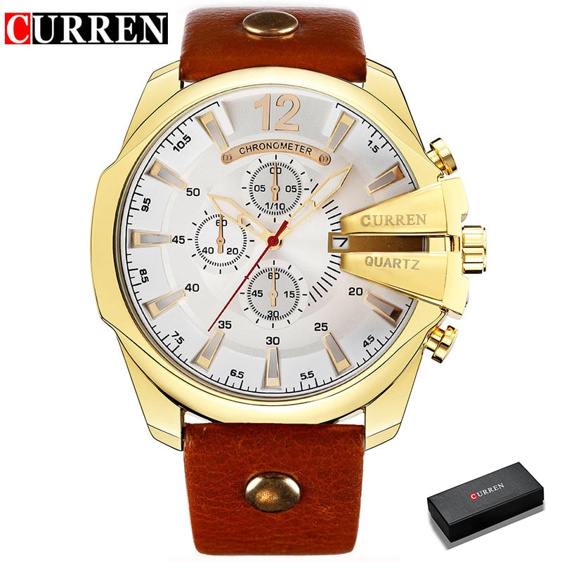 Hombres Marca de lujo CURREN Nueva moda Casual Deportes Relojes Diseño moderno Reloj de pulsera de cuarzo Correa de cuero genuino Reloj masculino