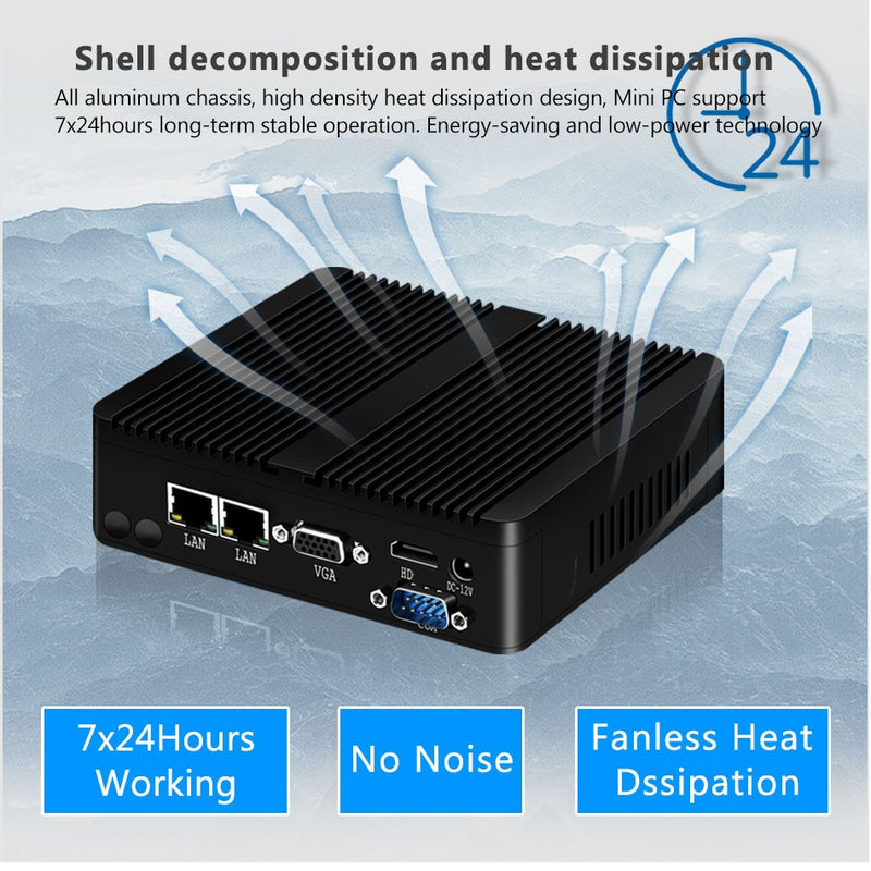 BEBEPC Mini PC Industrial sin ventilador Celeron J1900 N2930 J1800 HTPC Dual LAN COM Gigabit Windows 10 Linux Mini computadora HD WIFI