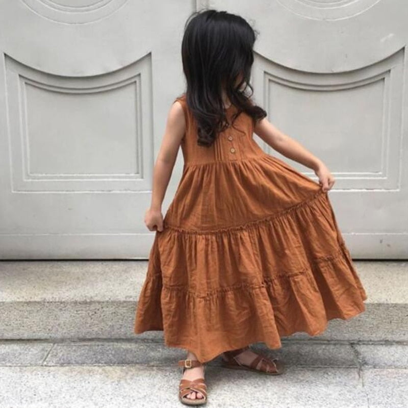 Ropa de bebé niña, vestido de verano sólido para niñas pequeñas, vestido informal para niñas pequeñas, vestido de princesa sin mangas de lino y algodón