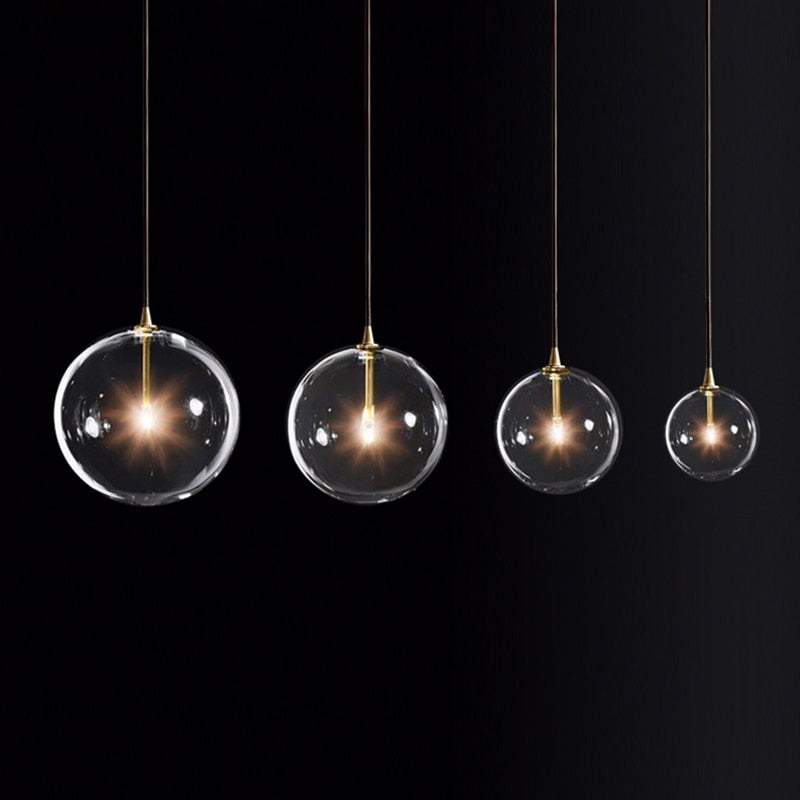 1 Light Clear Glass Globe Led G4 Lustre Luminaires Pendant Lights Simple Nordic Gold Metal Hanging Lamp Dining Room Droplight