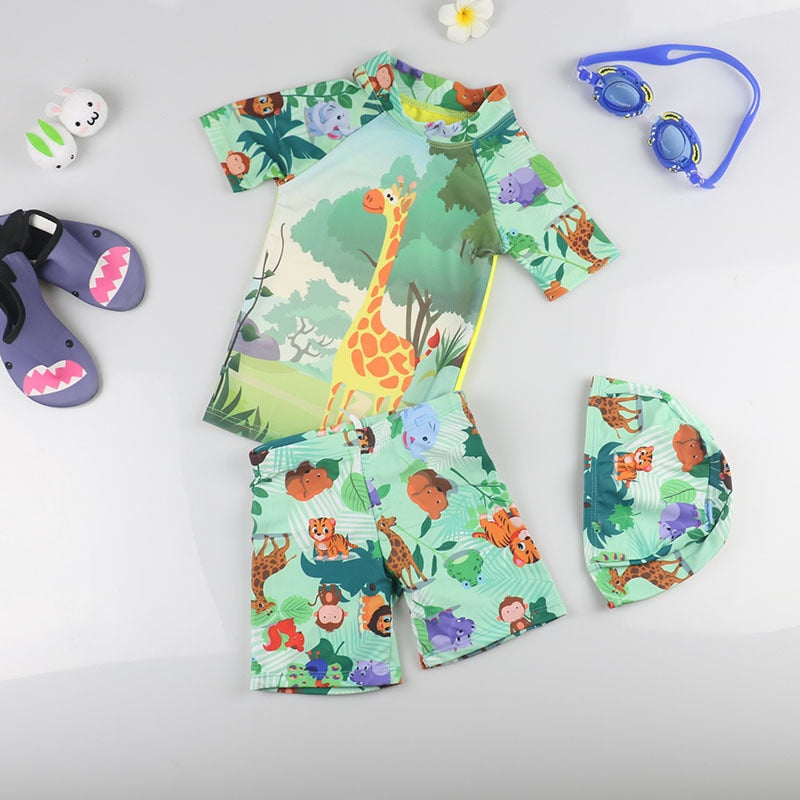 Traje de baño para niños Traje de baño para bebés 3 piezas Tiburón Dinosaurio Lindos trajes de baño de manga corta para niños pequeños Niños Ropa de playa