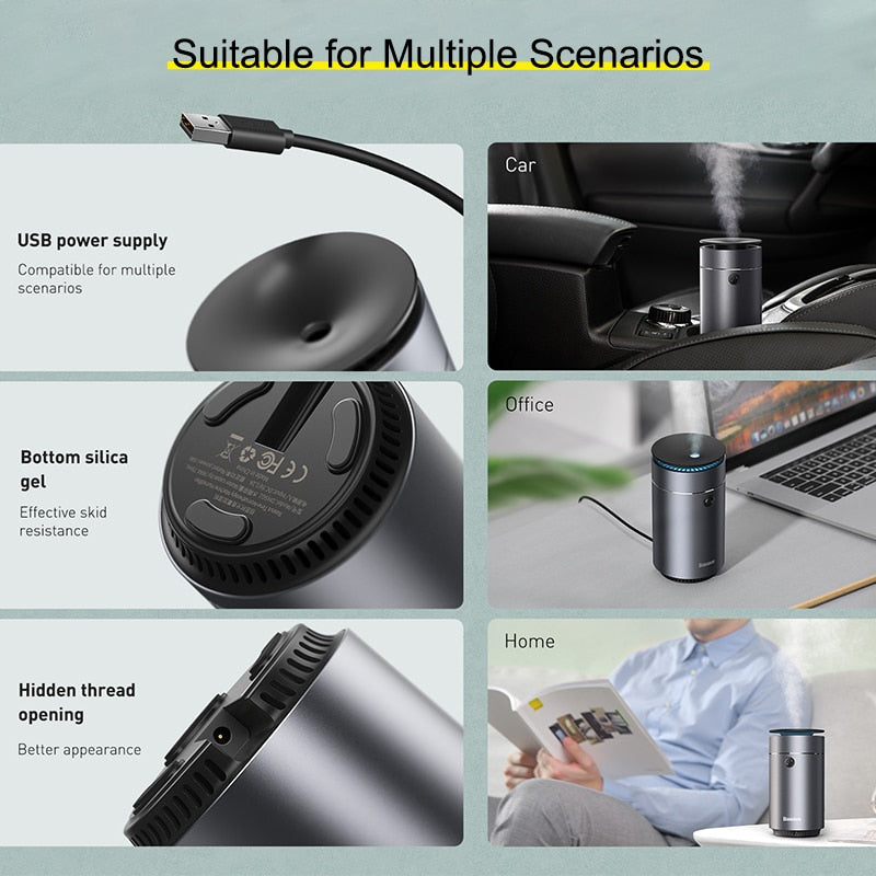 Difusor de coche Baseus, humidificador, purificador de aire automático, ambientador Aromo con luz LED para coche, difusor de aromaterapia