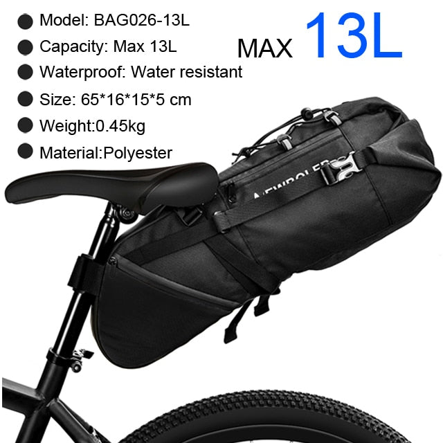 NEWBOLER Fahrradtasche Wasserdicht 13L Große Kapazität Fahrrad Satteltasche Radfahren Faltbare Hecktasche MTB Rennrad Kofferraum Bikepacking