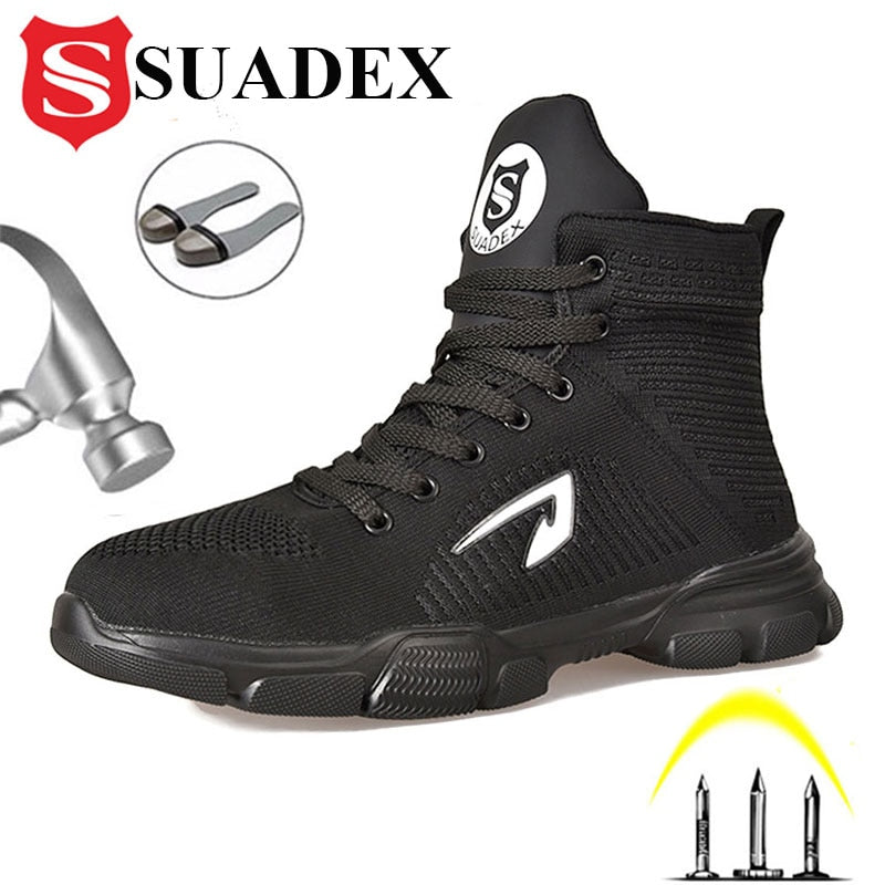 SUADEX Men Safety Work Boots Shoes All Season Anti-smashing Steel Toe Cap Boots Indestructible Working Shoes Pluse Size 37-48