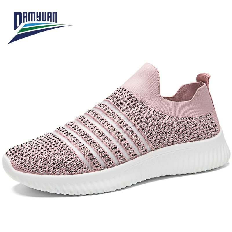 Damyuan, zapatillas de deporte de calcetín suave para mujer, zapatos planos transpirables y cómodos para mujer, zapatos para caminar y correr para mujer, zapatos informales 35-43