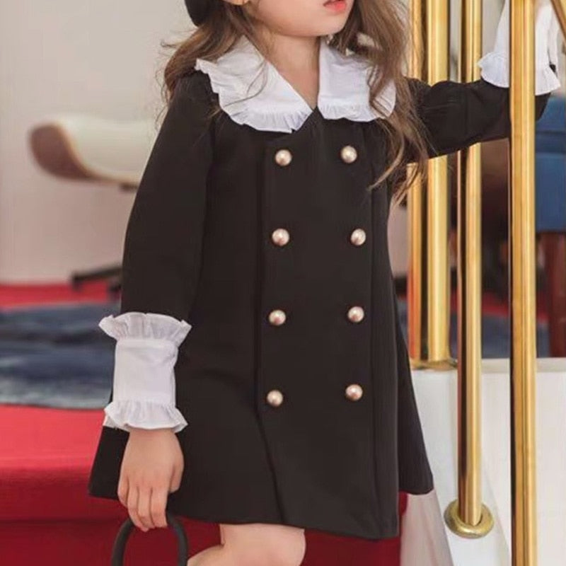 Humor Bär Kinder Kleidung Mädchen Kleid britischen Stil Kleinkind Herbst Langarm Revers Knöpfe Baby Kinder Party Mädchen Kleid