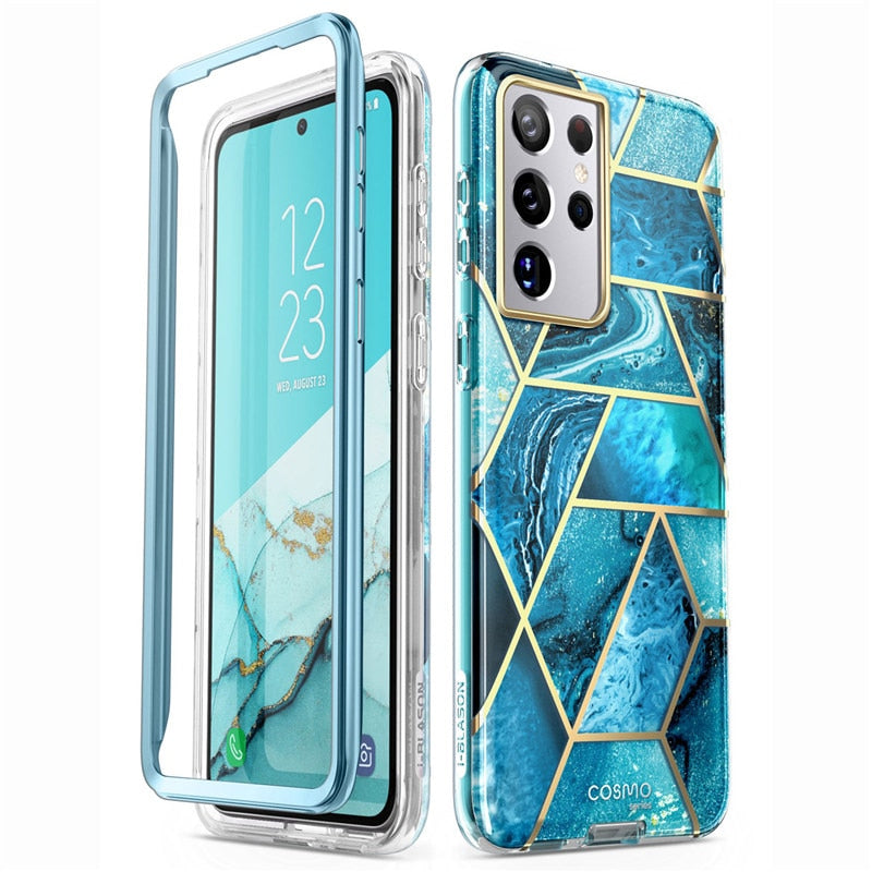 Für Samsung Galaxy S21 Ultra Case 6.8" (2021) I-BLASON Cosmo Ganzkörper Glitter Marble Cover OHNE integrierten Displayschutz