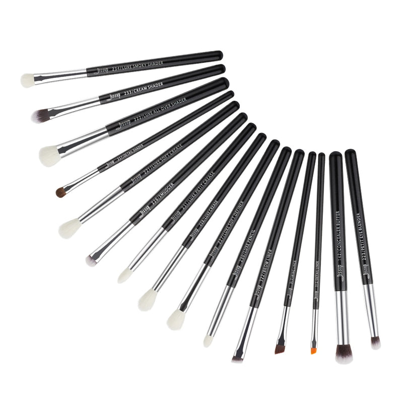 Jessup Make-up-Pinsel-Set, 15-teilig, Augen-Make-up-Pinsel, Lidschatten, Augenbrauen-Liner, Blending, Concealer, Kosmetik-Tool-Kits, Ziegenhaar