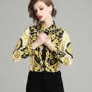 Sommer Damen Schlanke Blusen Tops Barock Print Runway Langarm Shirt Damen Kragen Elegante Vintage Büro Shirts Arbeitskleidung