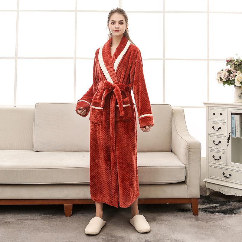 Men Plus Size 3XL Flannel Kimono Bath Gown Ultra Long Large Robe Coral Fleece Nightgown Lovers Couple Thick Warm Sleepwear MR001