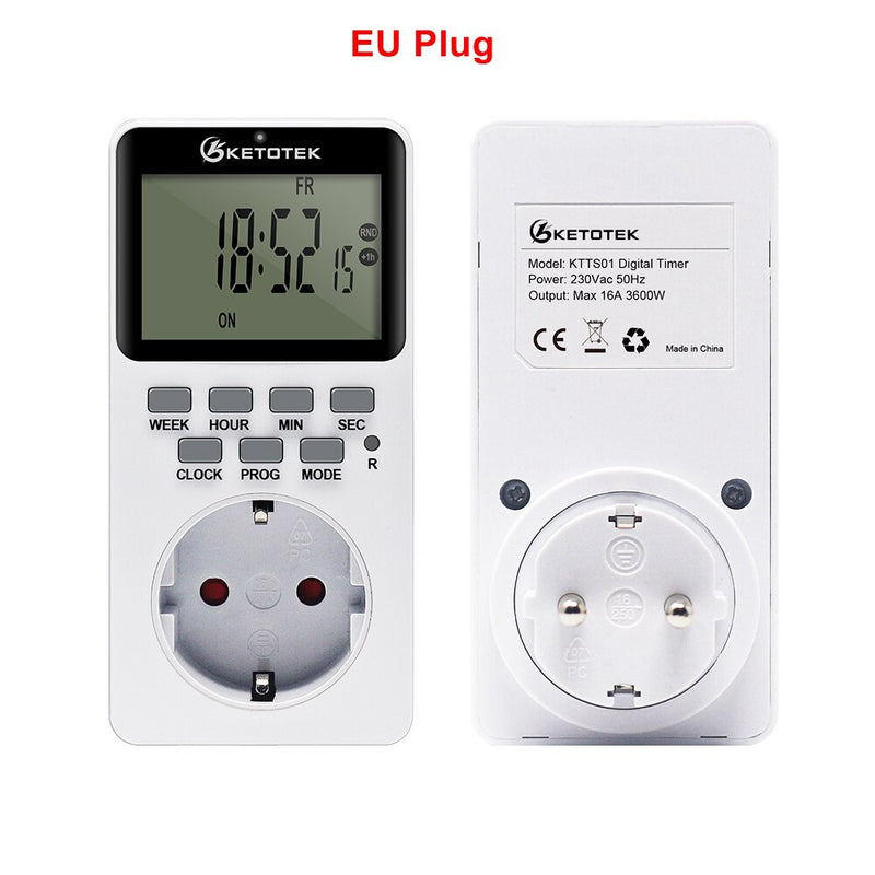 Interruptor de temporizador programable enchufable EU BR FR UK, 230V, 50Hz, con función aleatoria de horario de verano para interruptor de temporizador de cocina