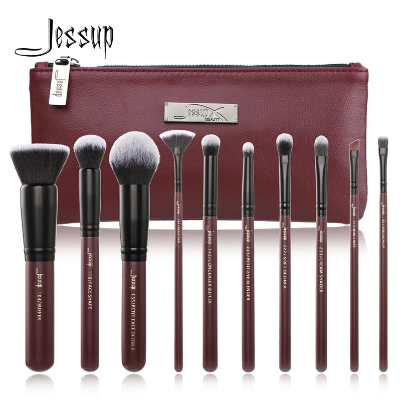 Jessup Makeup Brushes Set &amp; Cosmetic Bag Dropshipping pincel maquiagem Concealer Eyelashes Eyeshadow brushes 10pcs T259 CB004