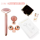 2 in 1 Electric Jade Roller Natural Rose Quartz Vibrating Massager Face Lift Slimming Wrinkle Removal Skin Tightening
