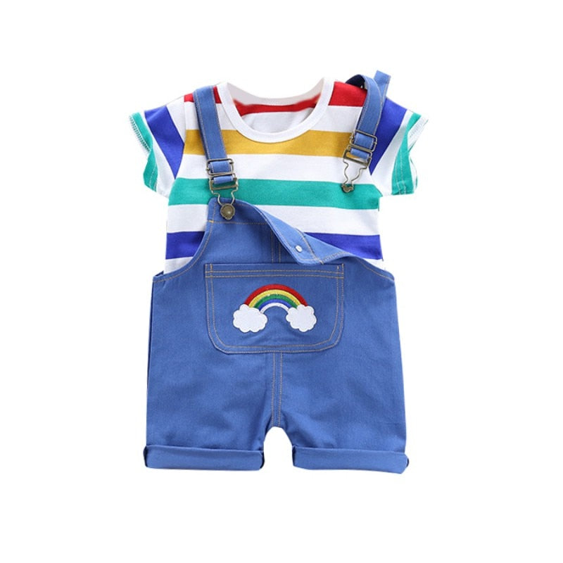 2pcs/set Summer Baby Boys Clothes Set Cartoon Toddler Baby Infant Girls Outfits T-shirt+Bib Pants Kids Clothing Sets Tracksuit