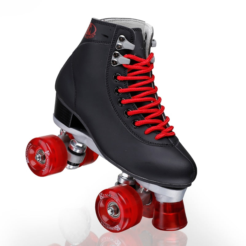 Women's Roller Skates Black and Wine Red 4 Wheels  Shoe High-Toe Quad