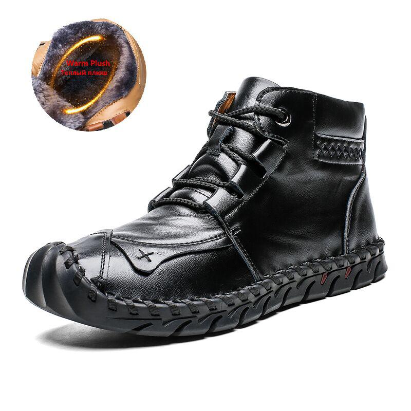 Botas de cuero de alta calidad para otoño e invierno para hombre, botas de nieve cálidas de felpa, botas de moto de piel para exteriores, botines, zapatos para hombre, talla 48