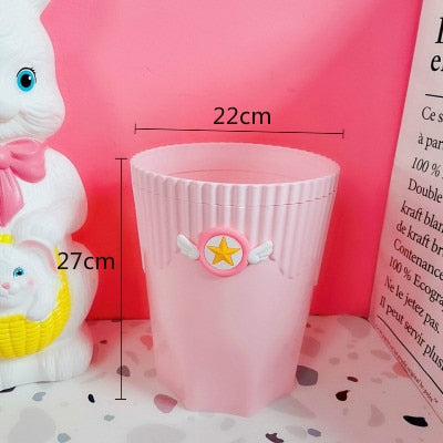 Creative Pink Waste Bin Anime Card Captor Sakura Plastic Trash Can Kawaii Cartoon Home Office Desktop Garbage Storage Basket New