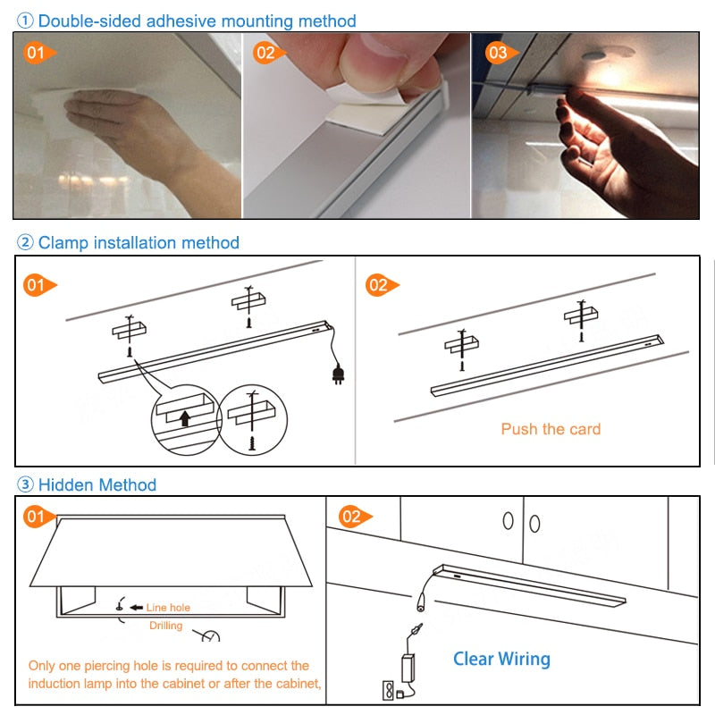 2 unids/lote de luces LED USB para debajo del armario, luces de cocina, 5V, 3 colores, lámpara con Sensor de barrido manual, luz LED para armario, iluminación para armario de dormitorio