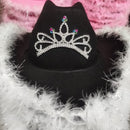 Fedora-Hut für Frauen mit breiter Krempe, Frauen, Mädchen, Tiara, Western-Rosa-Cowboy-Hut für Partys