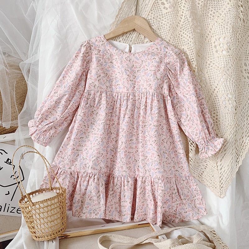 Humor Bear Girls Dress Children Clothing Princess Spring Autumn Floral Dress Loose Flared Sleeve Dress Baby Kids Girls Dress