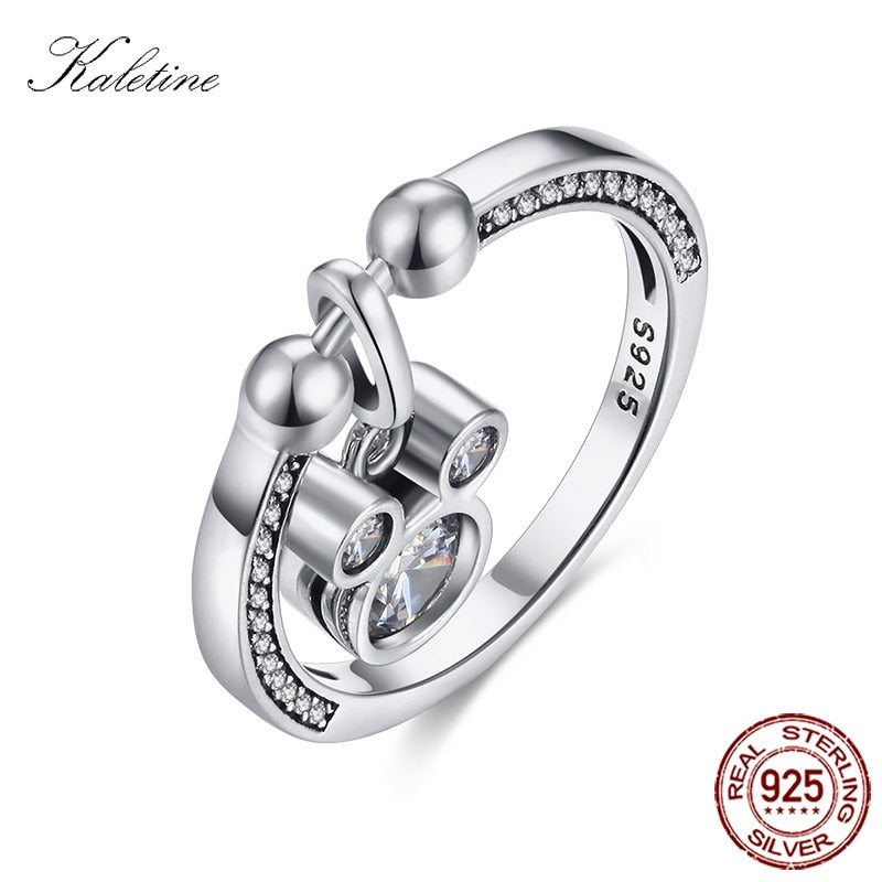 Kaletine Cute Mickey Ring 925 Silver Sterling Rings For Women Mouse Pendant Charm CZ Fashion Jewelry 2020