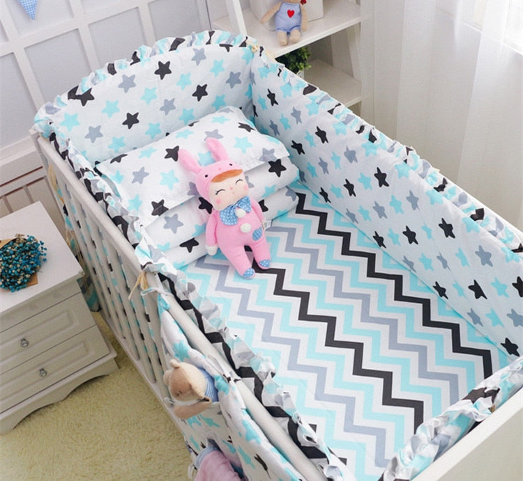 6Pcs Cartoon Baby Crib Bumpers Babies Bedding Sets Padded Baby Crib Rail Cot Bed Sheets Cotton  Customizable Baby Beddings Set