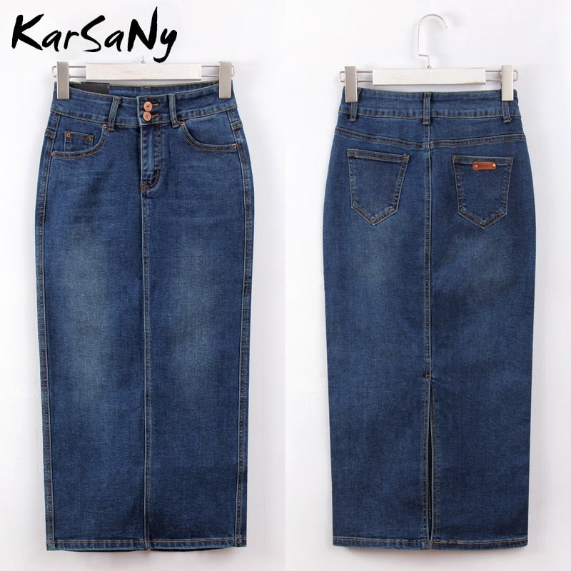 KarSaNy Denim Skirt Long Straight Skirts Womens Summer Blue Vintage Skirt Jeans Women Denim Long Skirts For Women Summer 2021