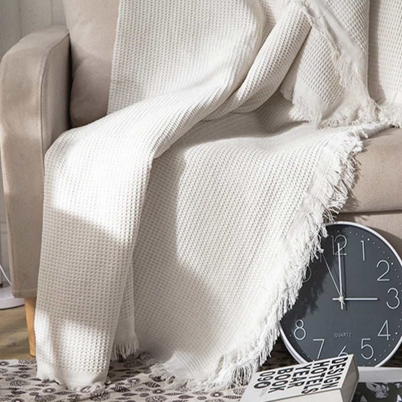 European Style Sofa Blanket Geometric Honeycomb Knitted Leisure White Blanket Thick Non-Slip Sofa Cover Throw Blankets Bedspread
