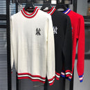 Novedad de 2020, suéter de moda para hombre, jerséis con cuello redondo, ropa de marca con apliques, red bordada, tejido cálido rojo