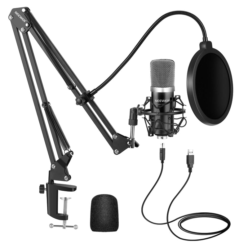 Micrófono usb Neewer para Windows y Mac con soporte de brazo de tijera de suspensión Montaje de choque y kit de abrazadera de montaje de mesa para sonido